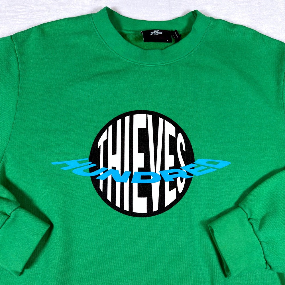 100 Thieves Mens Green Graphic Crewneck Sweatshirt Large Made in USA Streetwear